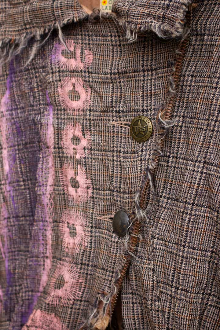 Vintage bruin roze The People of the Labyrinths vest met rits