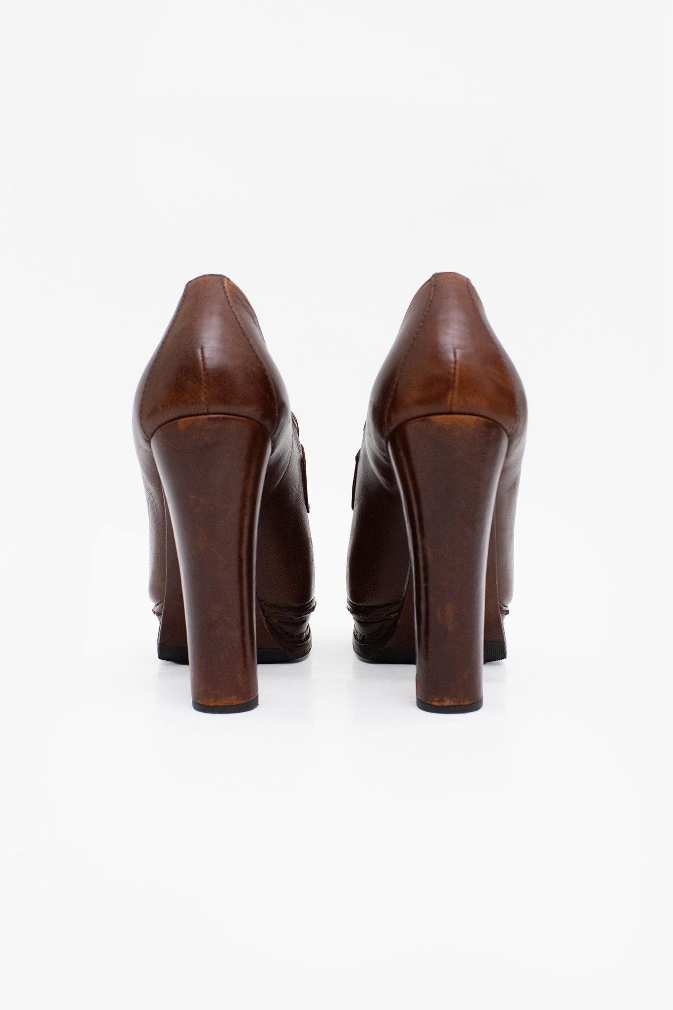 Vintage bruin leren Prada plateau hakken