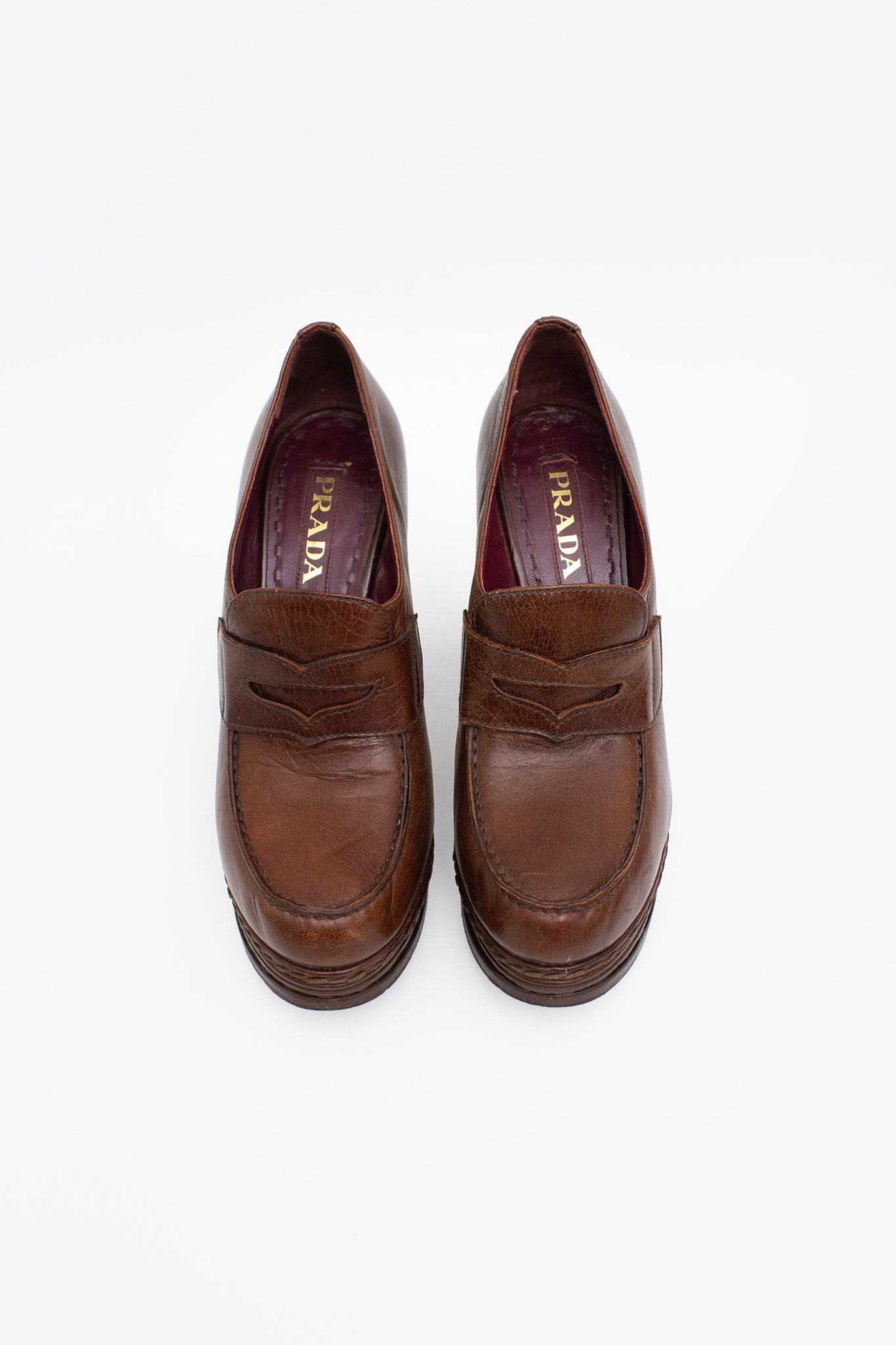 Vintage bruin leren Prada plateau hakken