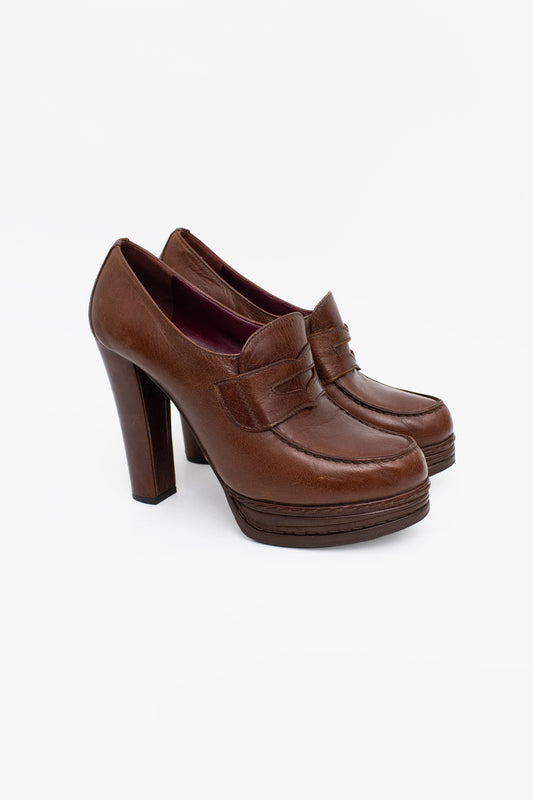 Vintage bruin leren Prada plateau hakken