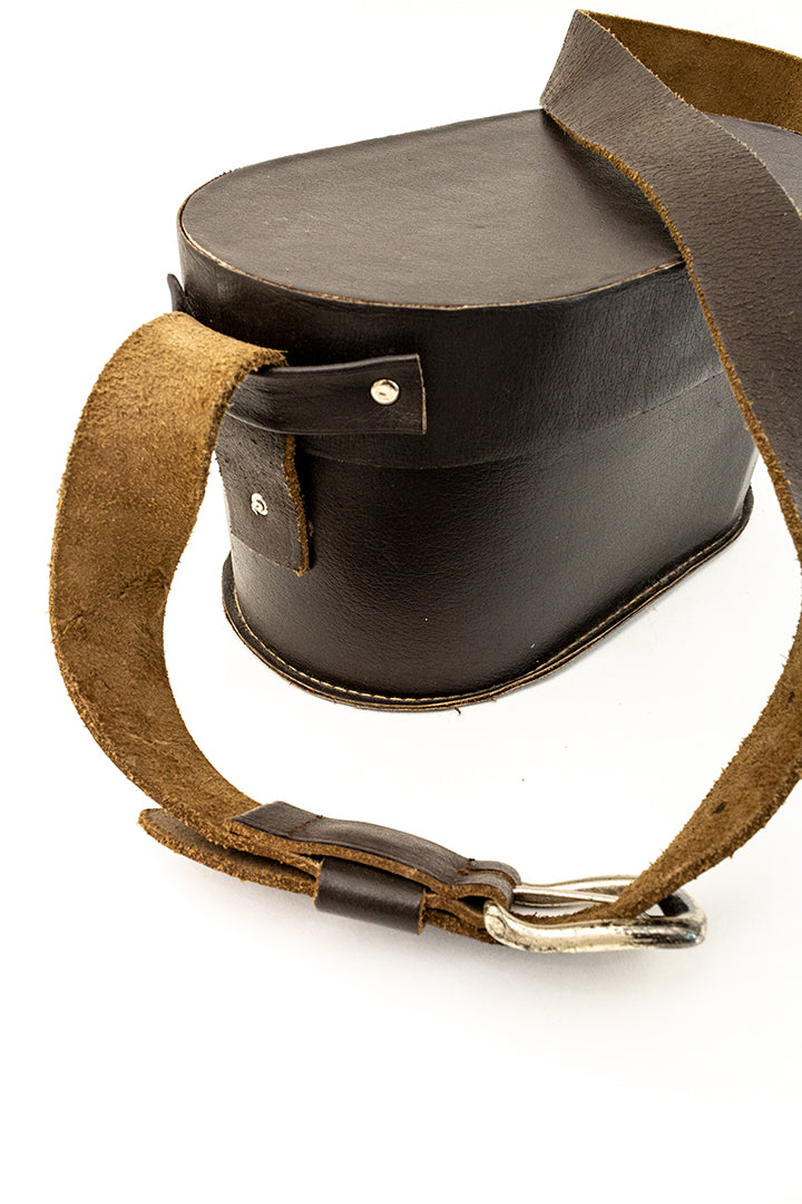 Vintage cameratas/koffertje van donkerbruin leer