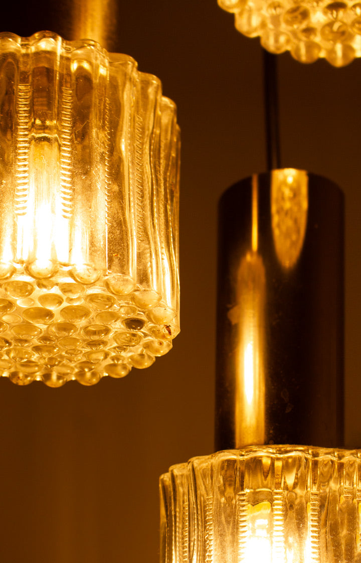 Vintage cascade hanglamp met facetglas