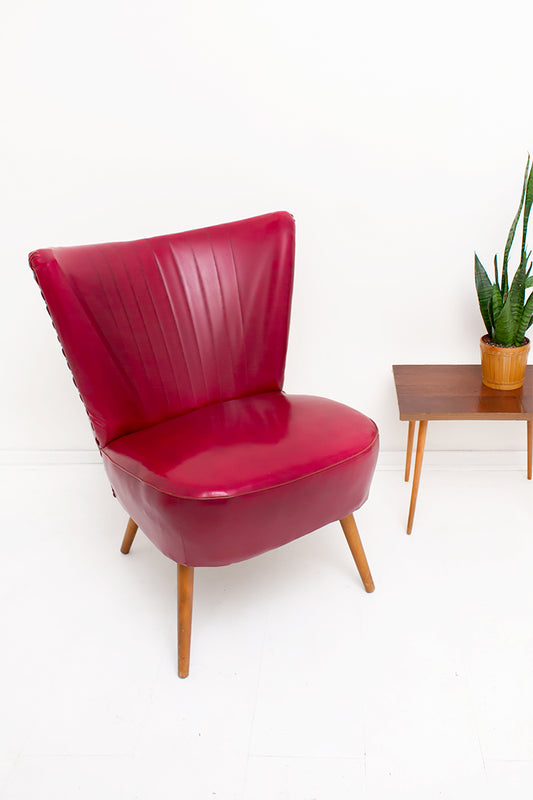 Vintage cocktail stoel bordeaux rood skai leer