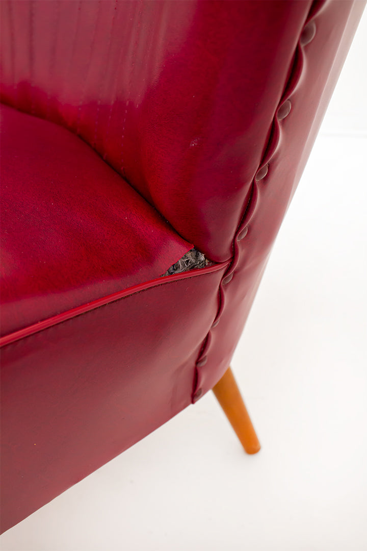 Vintage cocktail stoel bordeaux rood skai leer