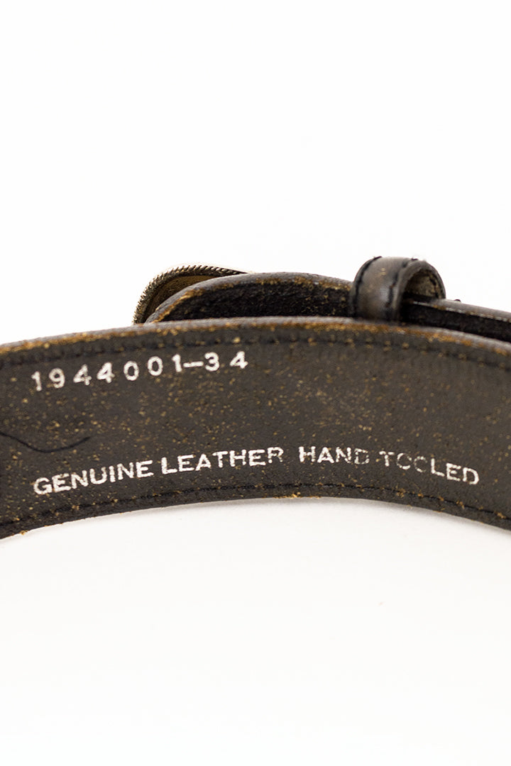 Vintage cowboy riem van zwart leer met zilverkleurige gesp