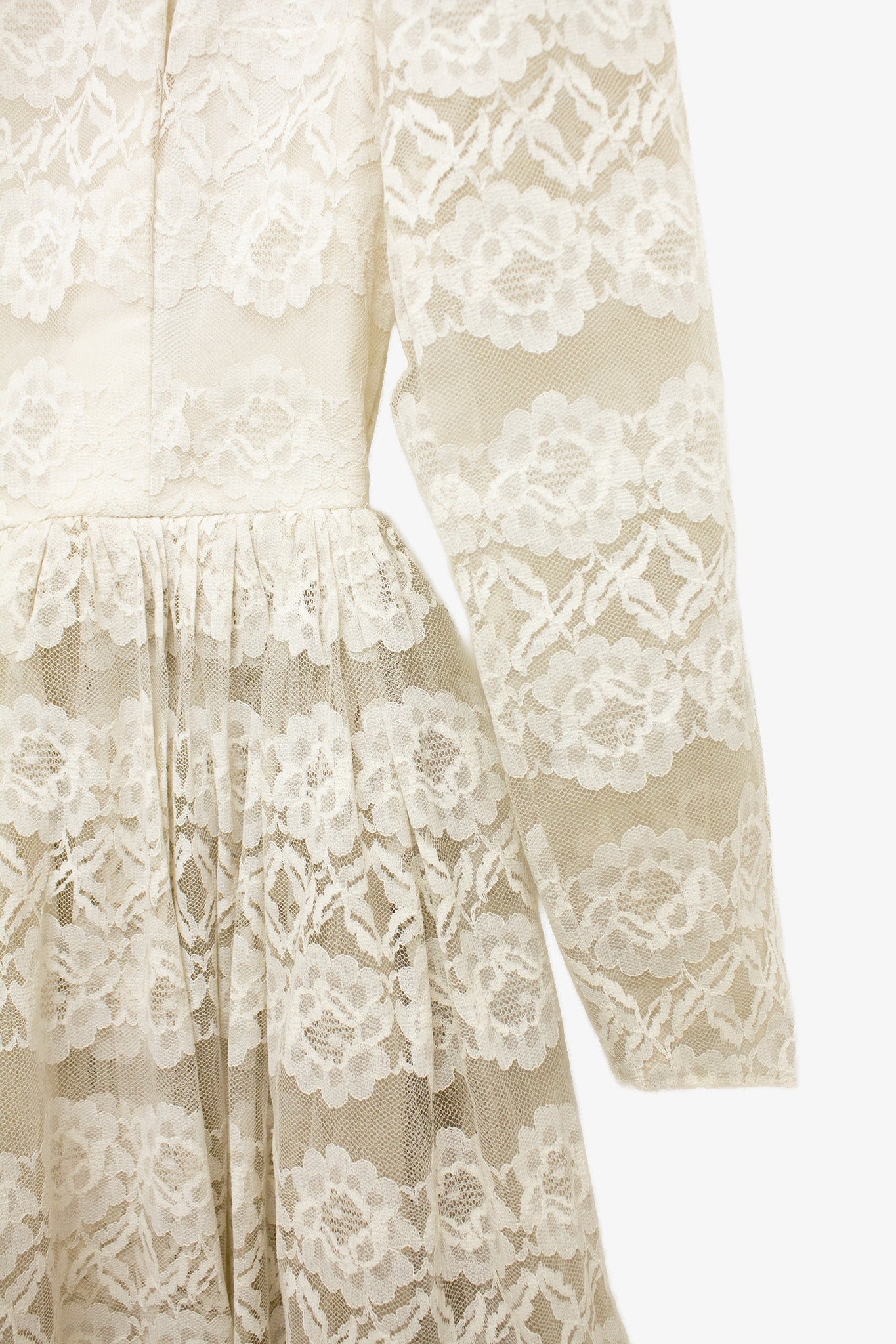 Vintage creme-kleurige kanten bruidsjurk