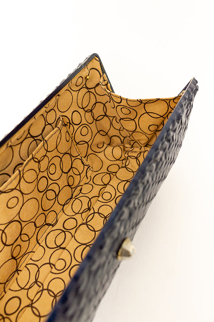 Vintage donkerblauwe clutch met geweven textuur Monella