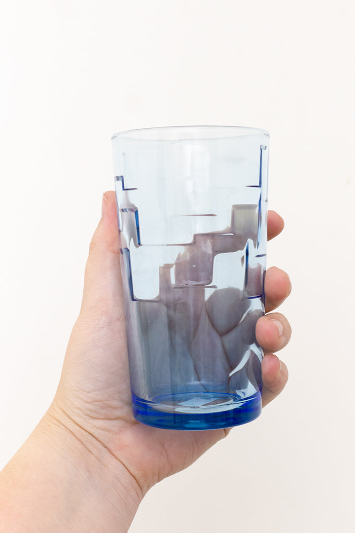Vintage drinkglazen blauw met geometrisch reliëf - set van 9
