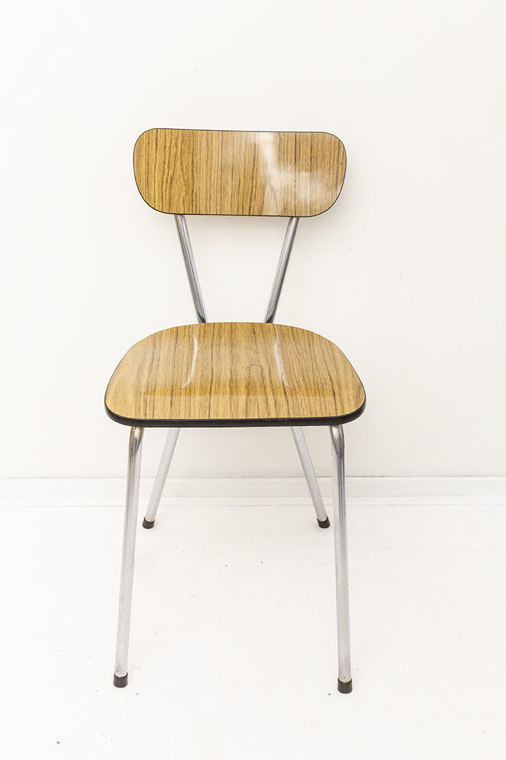 Vintage formica stoel met print van licht hout