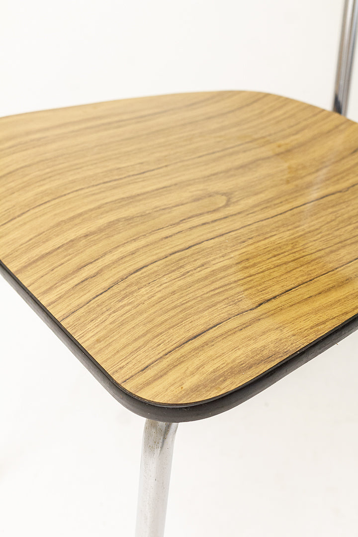 Vintage formica stoel met print van licht hout
