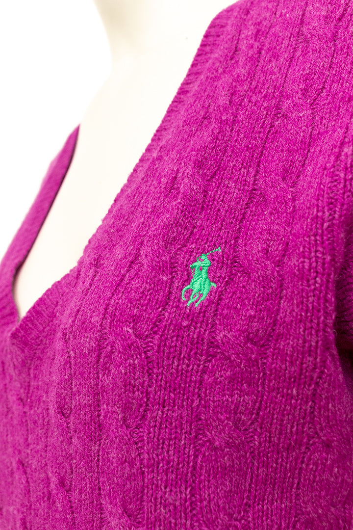 Vintage fuchsia wollen kabeltrui Ralph Lauren
