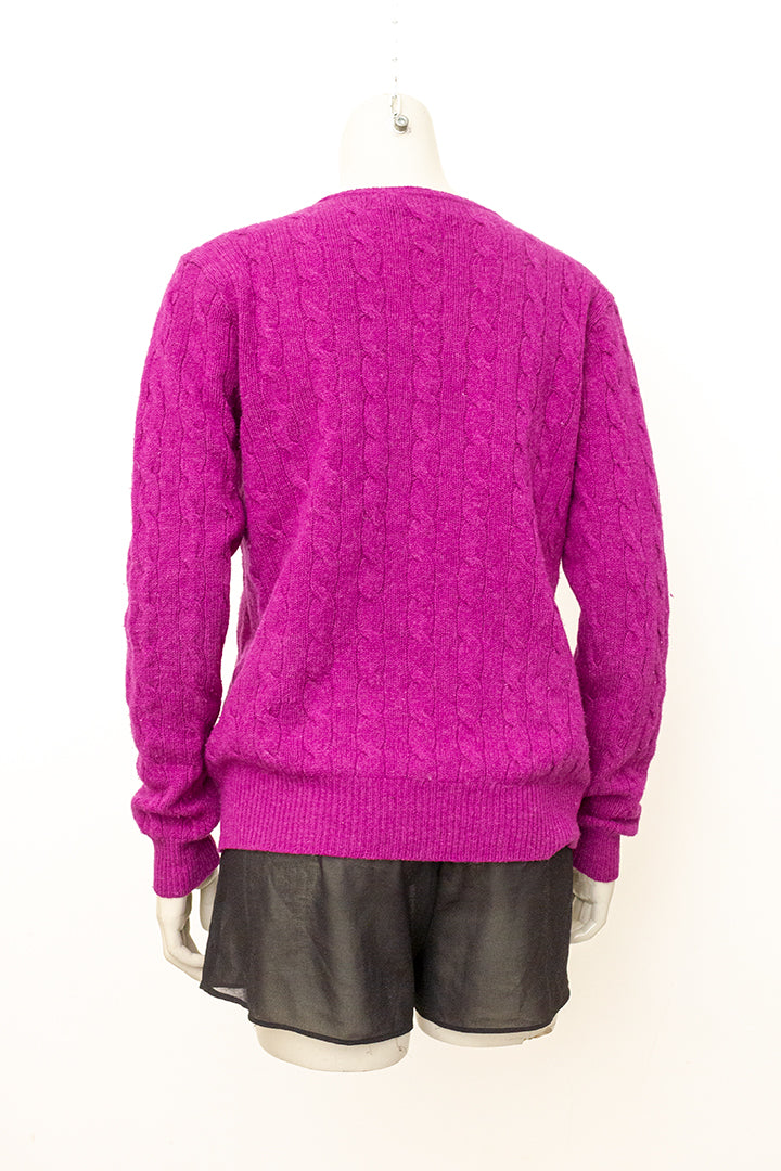 Vintage fuchsia wollen kabeltrui Ralph Lauren