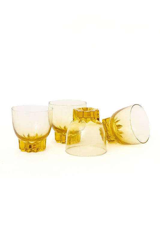 Vintage gele drinkglazen met geometrische voet - set van 4
