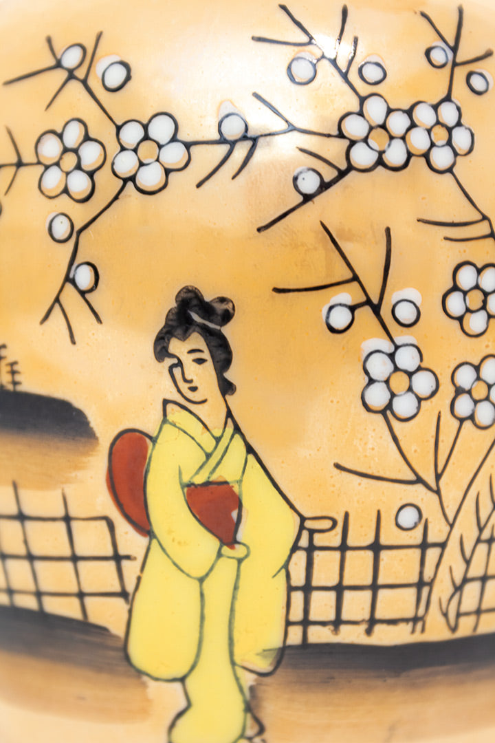 Vintage gemberpot porselein zalmroze met Japanse print