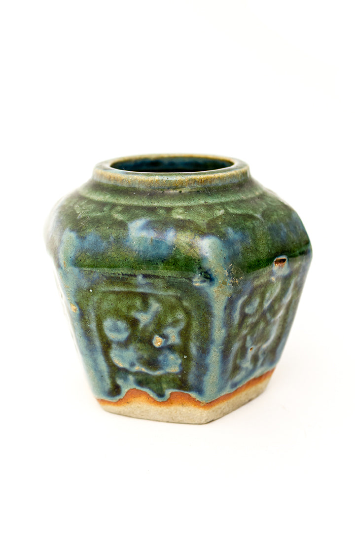 Vintage gemberpotje groen geglazuurd keramiek
