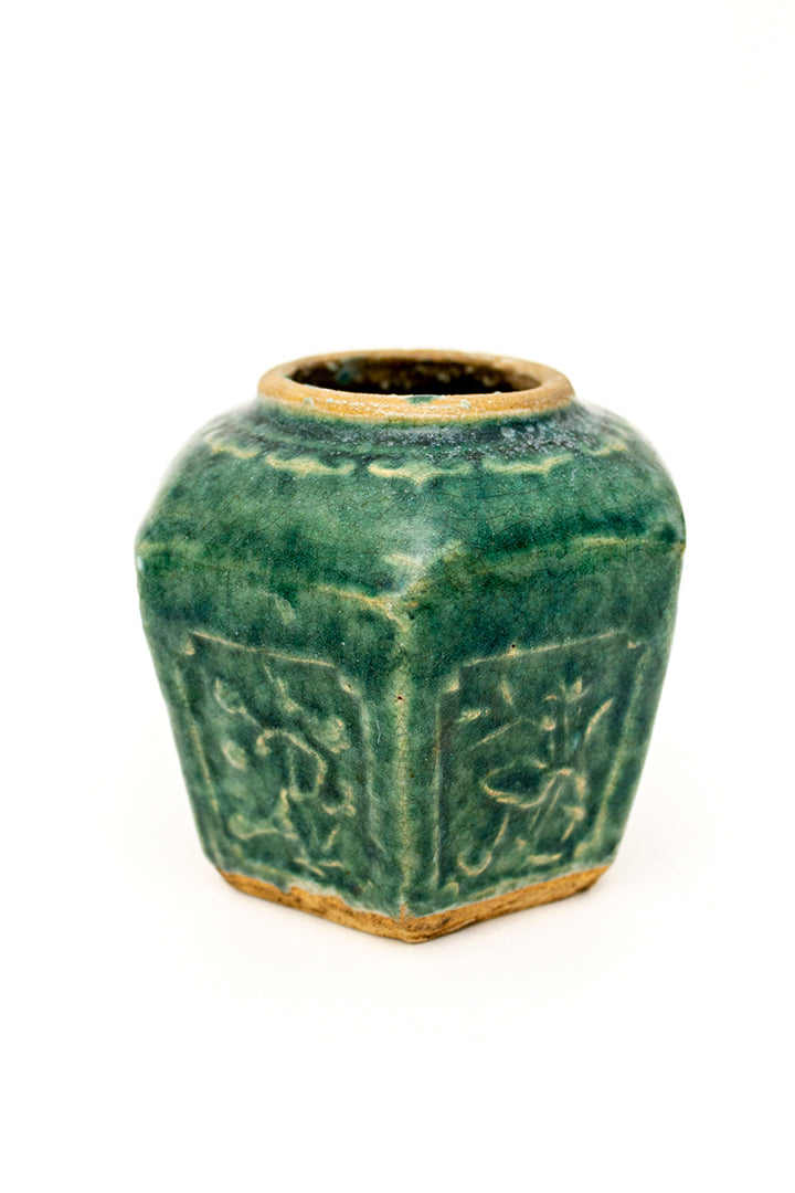 Vintage gemberpotje groen geglazuurd keramiek