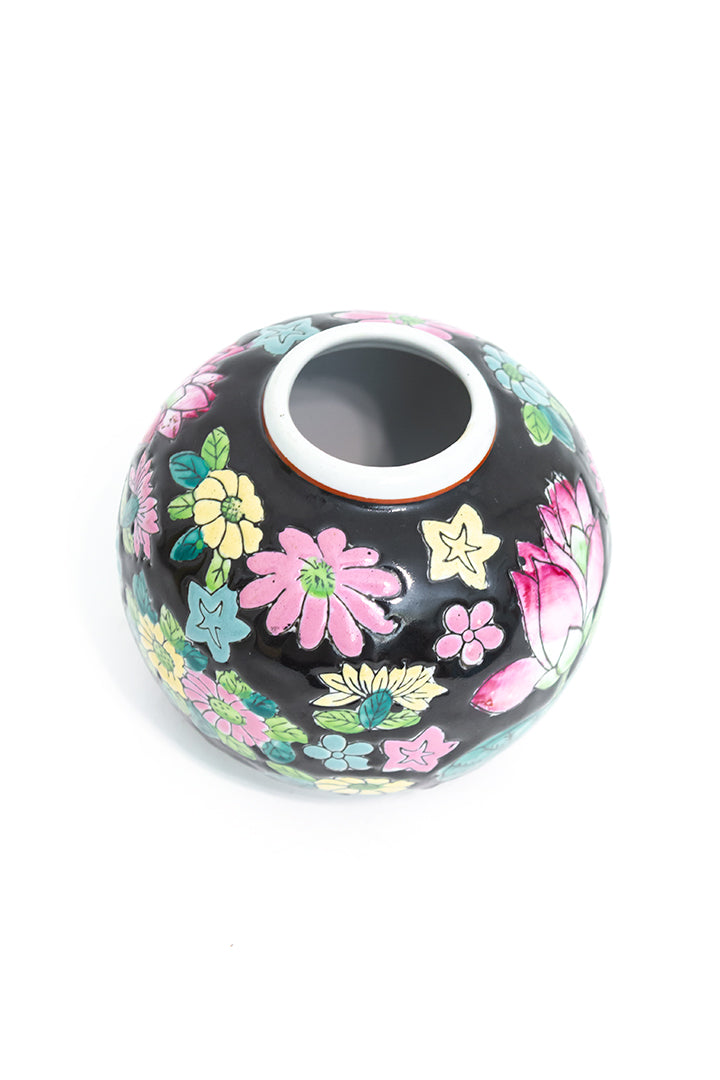 Vintage gemberpotje van keramiek met bloemen