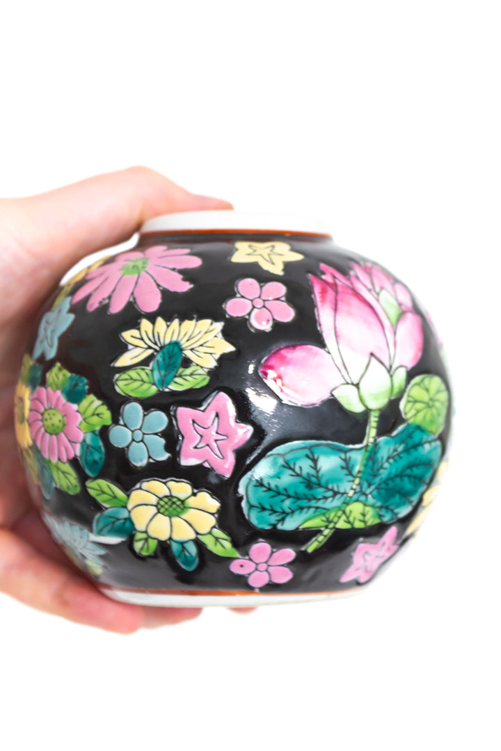 Vintage gemberpotje van keramiek met bloemen