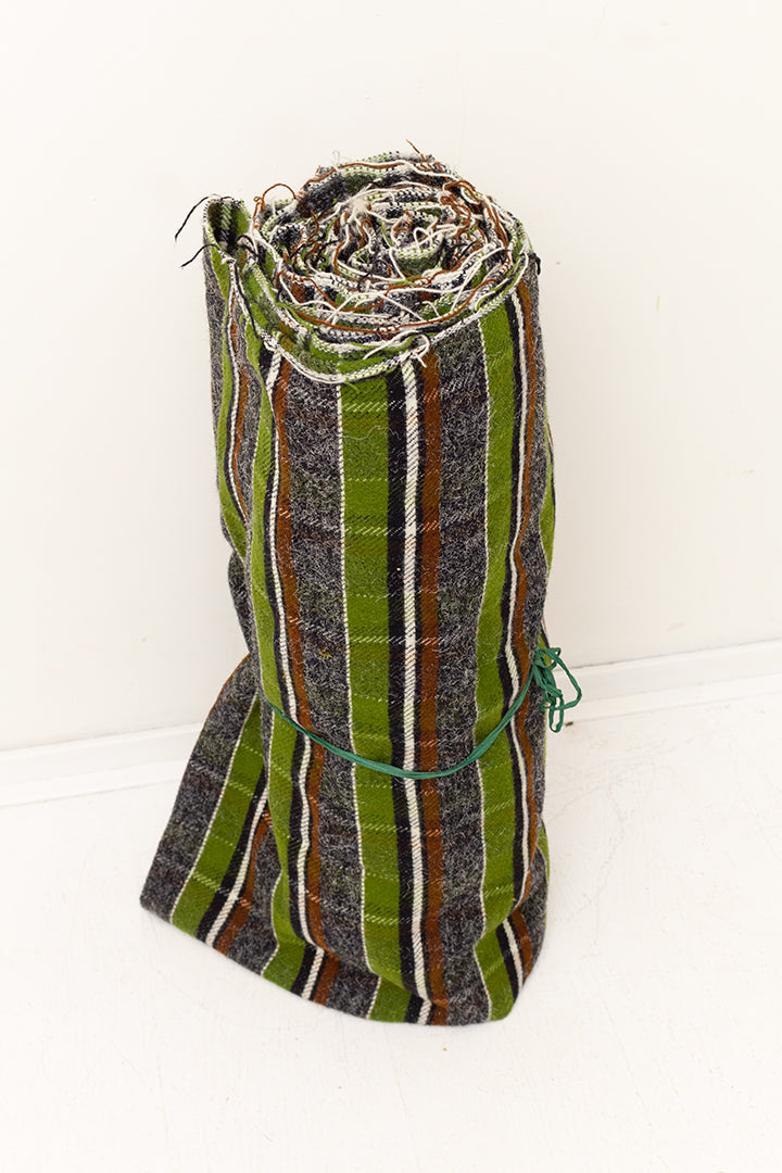 Vintage geruite wollen stof op rol groen/bruin/grijs - 6 meter