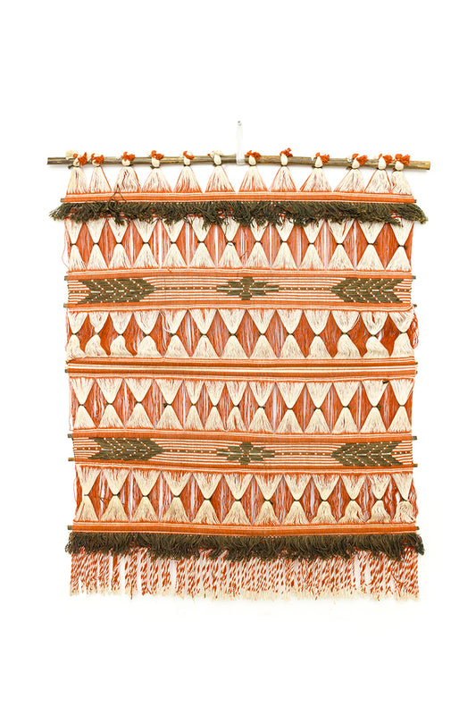Vintage geweven wandkleed met open structuur oranje/beige/groen