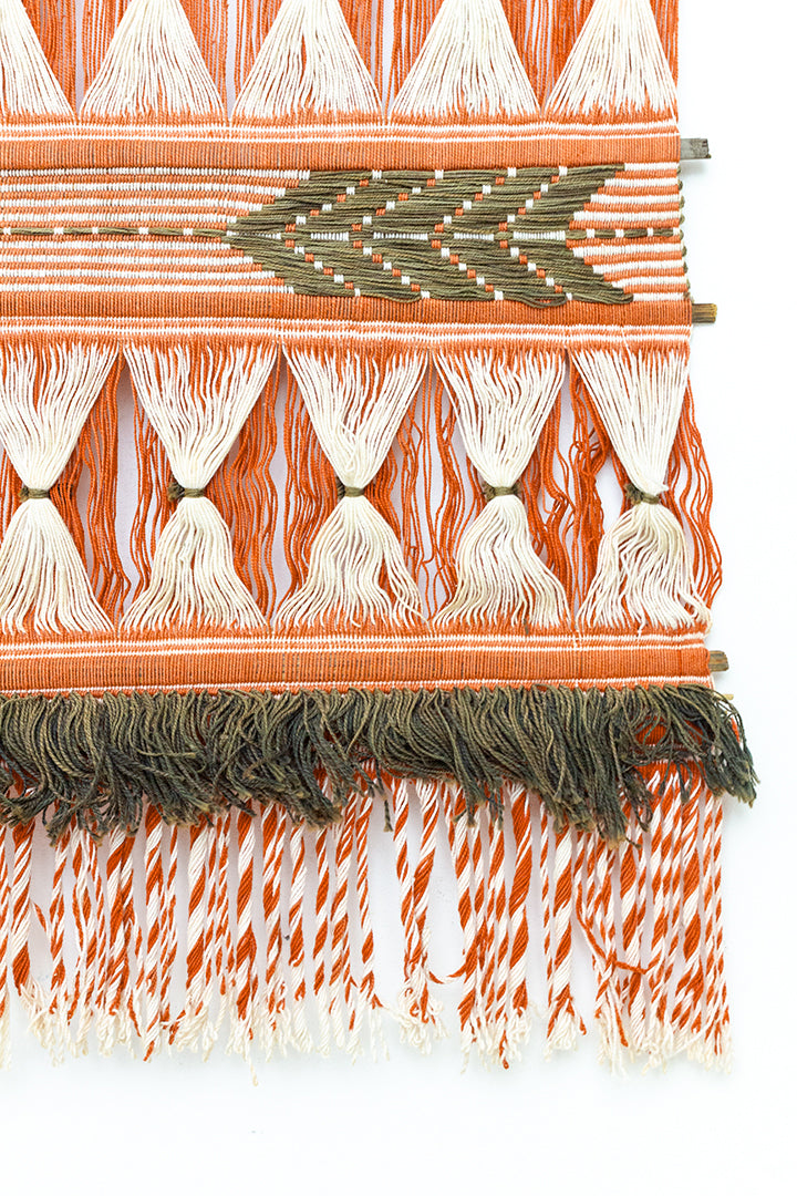 Vintage geweven wandkleed met open structuur oranje/beige/groen