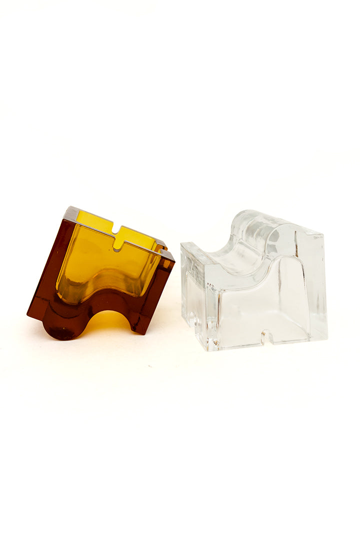 Vintage glazen asbak puzzelstukjes bruin/transparant
