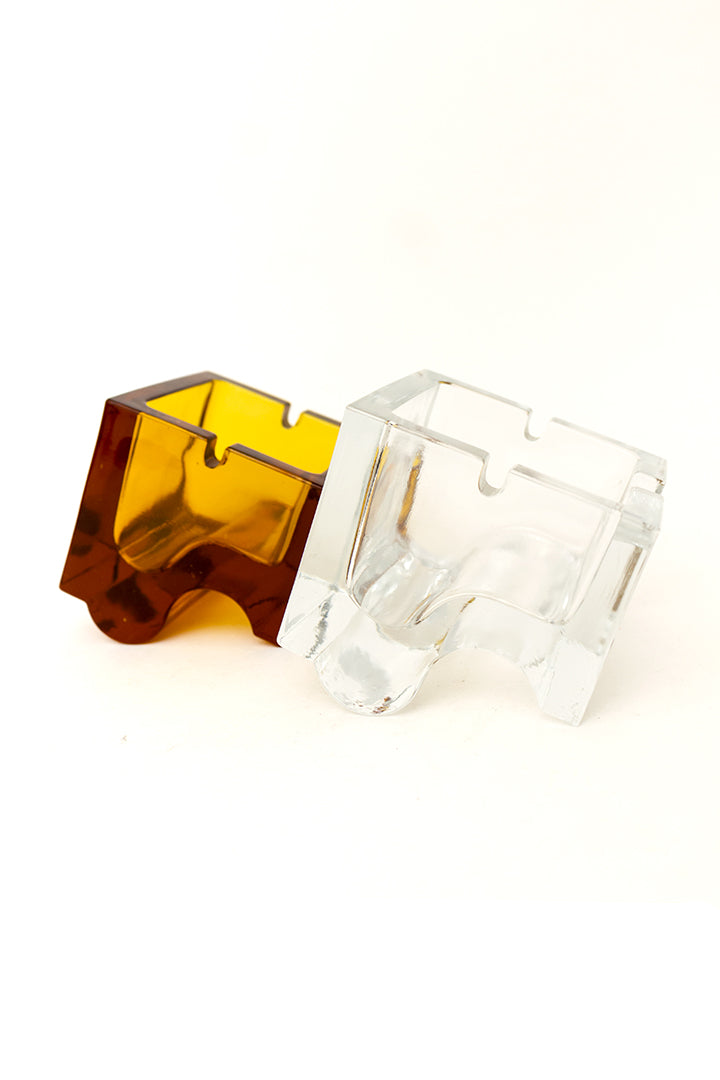 Vintage glazen asbak puzzelstukjes bruin/transparant