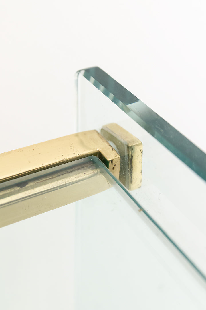 Vintage glazen bijzettafel met messing detail jaren 80