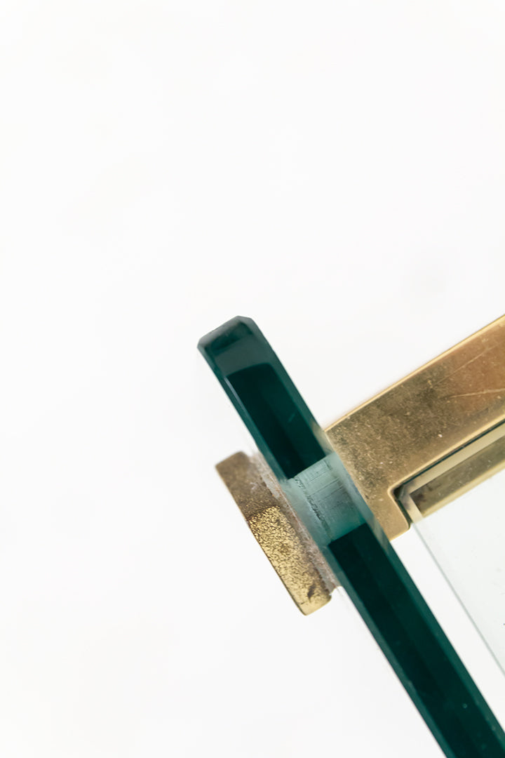 Vintage glazen bijzettafel met messing detail jaren 80