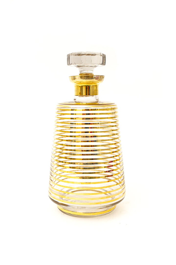 Vintage glazen karaf met gouden strepen en dop