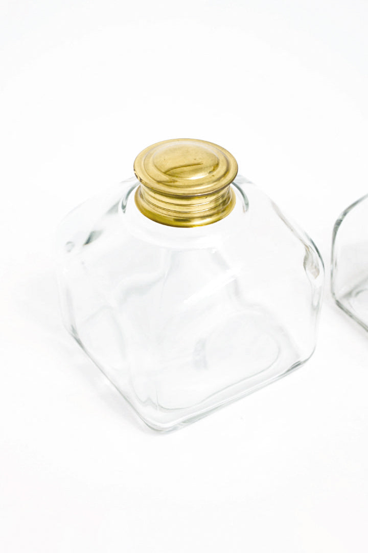 Vintage glazen potten met messing deksel Holmegaard Michael Bang
