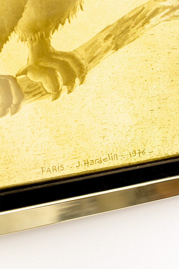 Vintage goudfolie ets J. Hardelin Paris 1976 uilen