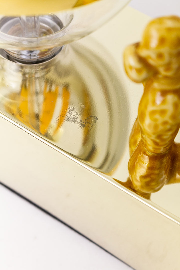 Vintage goudkleurige kopspiegel tafellamp met poedel