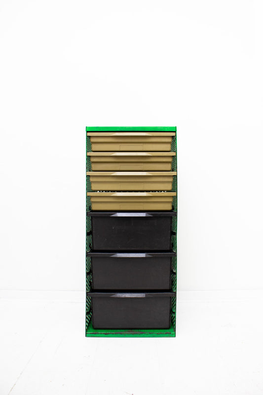 Vintage groen industrieel archiefkast van geperforeerd metaal