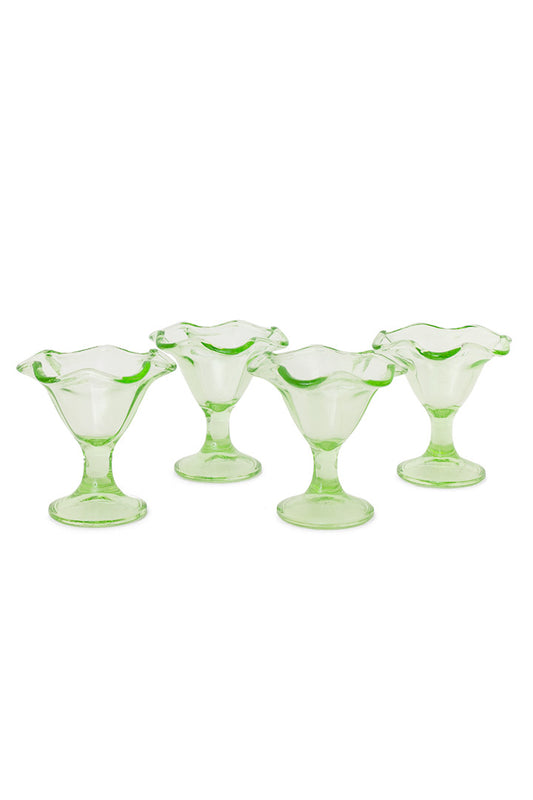 Vintage groene ijscoupes/dessertschaaltjes van glas