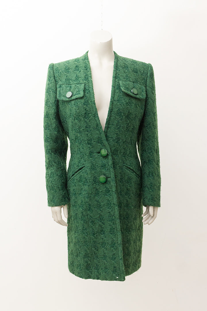 Vintage groene wollen jas met lurex garen Edgar Vos