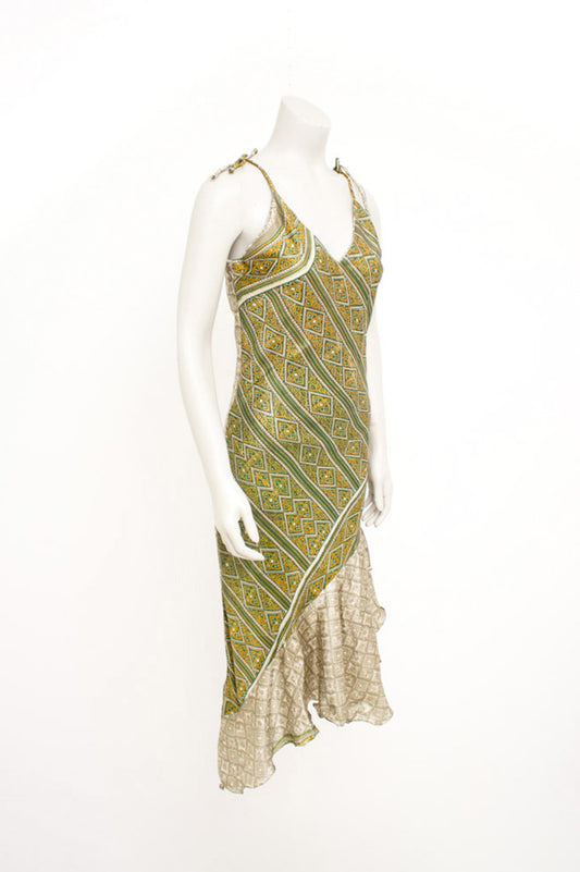 Vintage groene zomerjurk van zijde