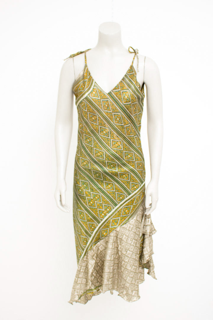 Vintage groene zomerjurk van zijde