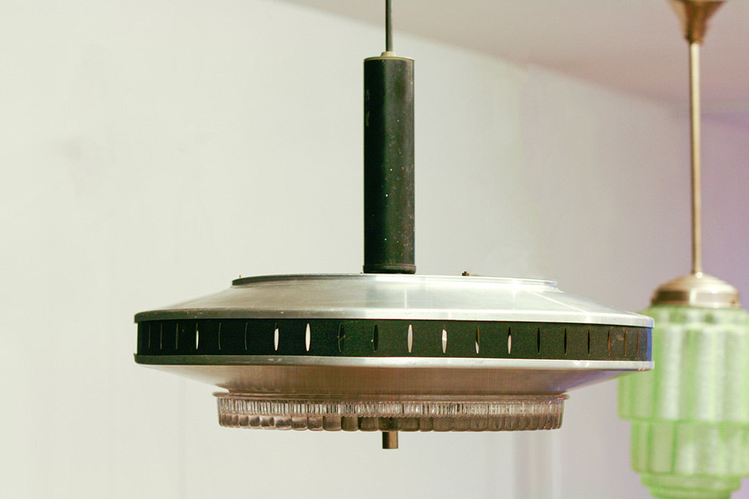 Vintage grote UFO lamp aluminium 3 lampen