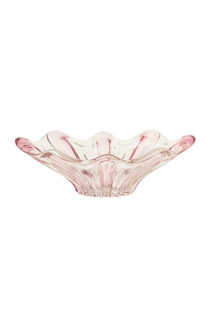 Vintage grote roze glazen schaal bloem Murano-stijl