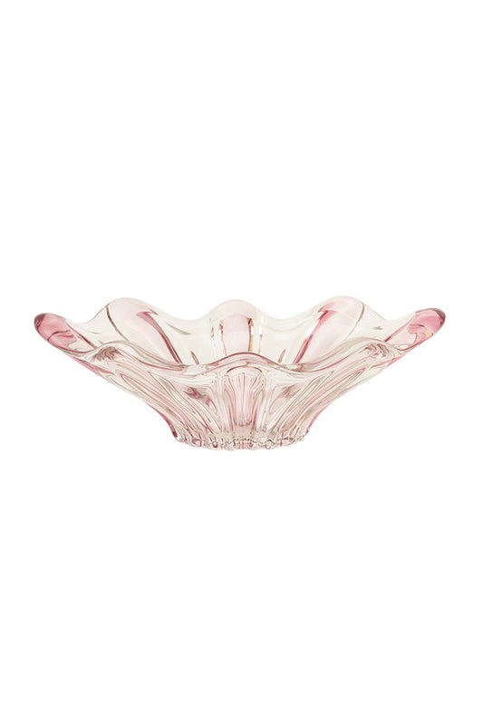 Vintage grote roze glazen schaal bloem Murano-stijl