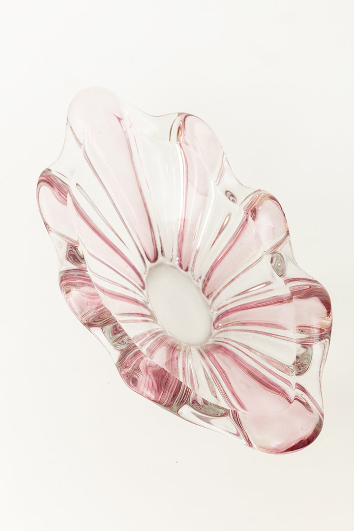 Vintage grote roze glazen schaal bloem Murano-stijl