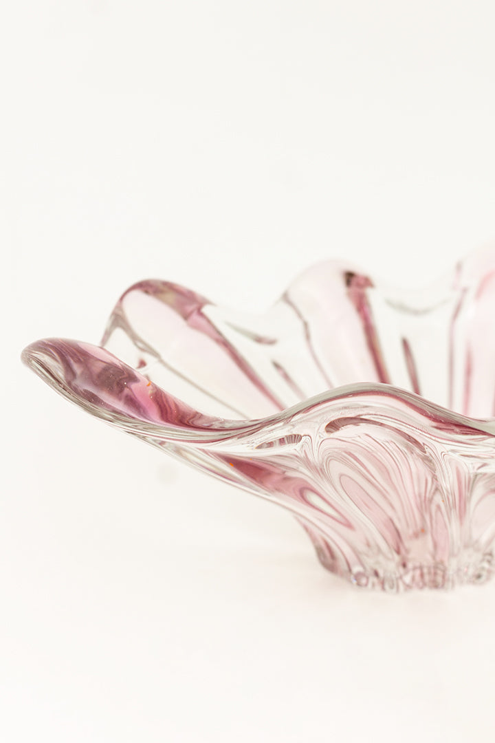 Vintage grote roze glazen schaal bloem Murano-stijl