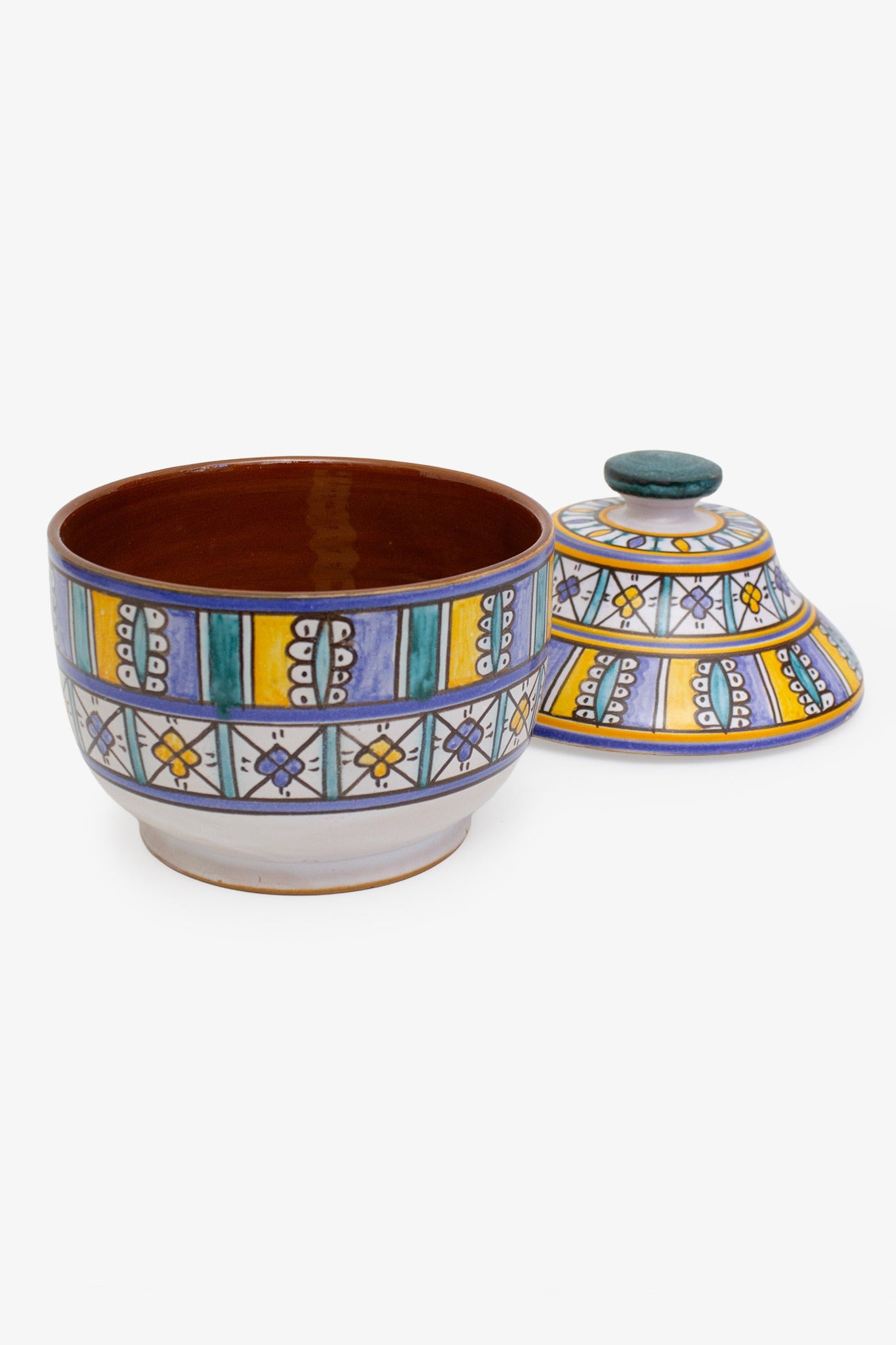 Vintage handgemaakte Marokkaanse Jobbana boterpot polychroom keramiek