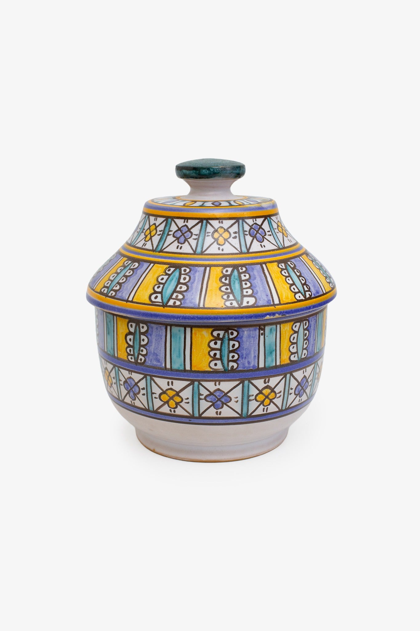 Vintage handgemaakte Marokkaanse Jobbana boterpot polychroom keramiek