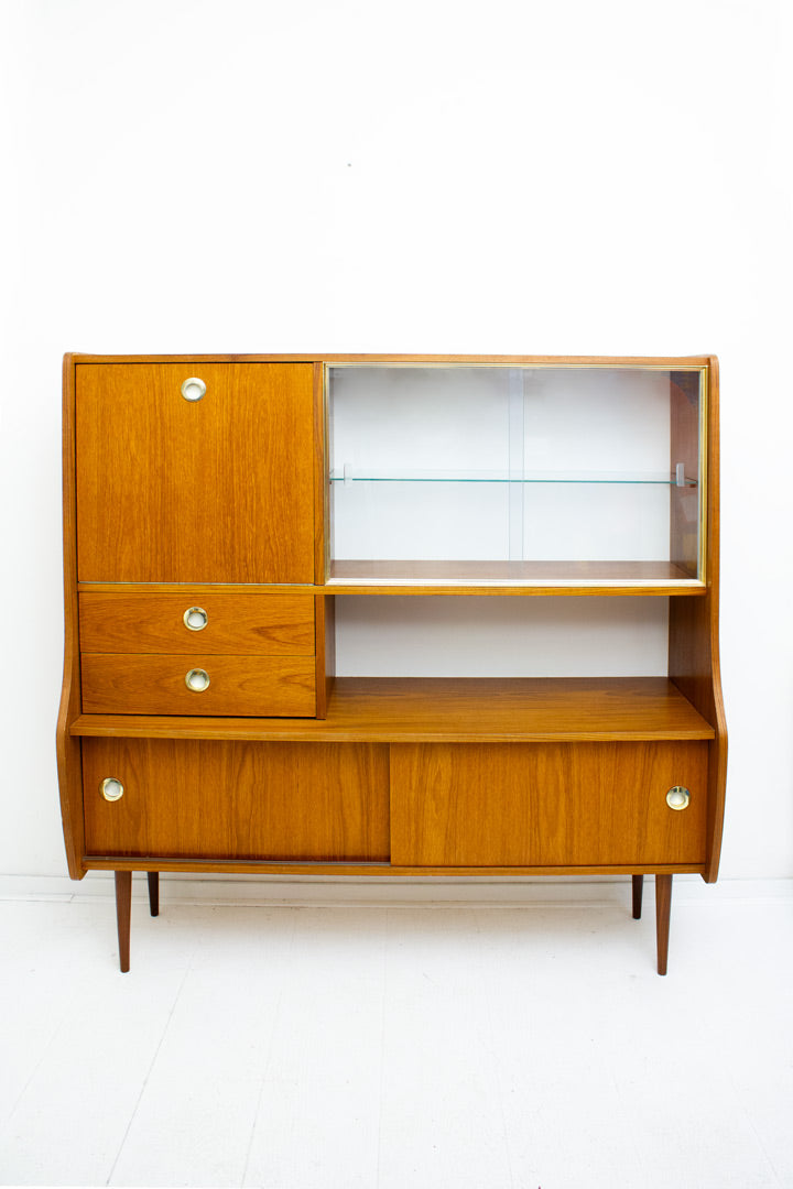 Vintage highboard kast met glazen schuifdeurtjes