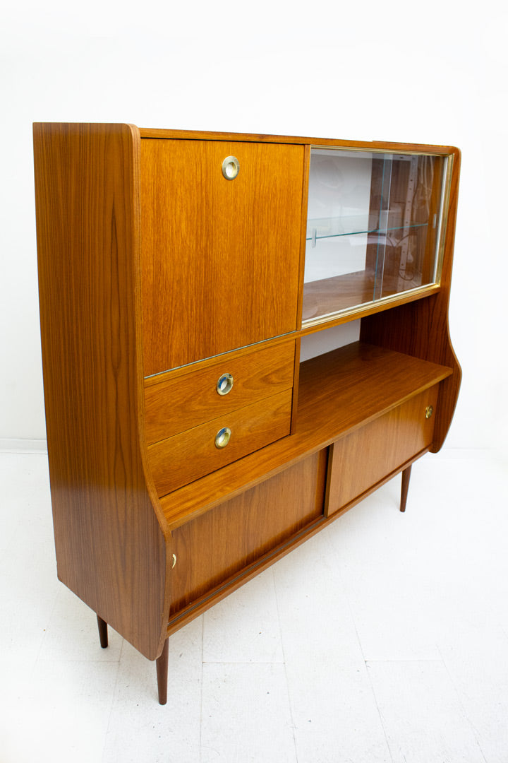 Vintage highboard kast met glazen schuifdeurtjes