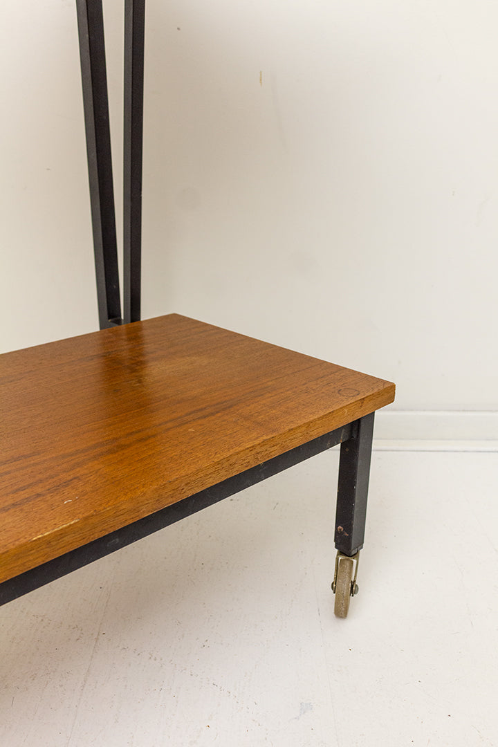 Vintage houten barcart/serveerwagen met zwart buizenframe