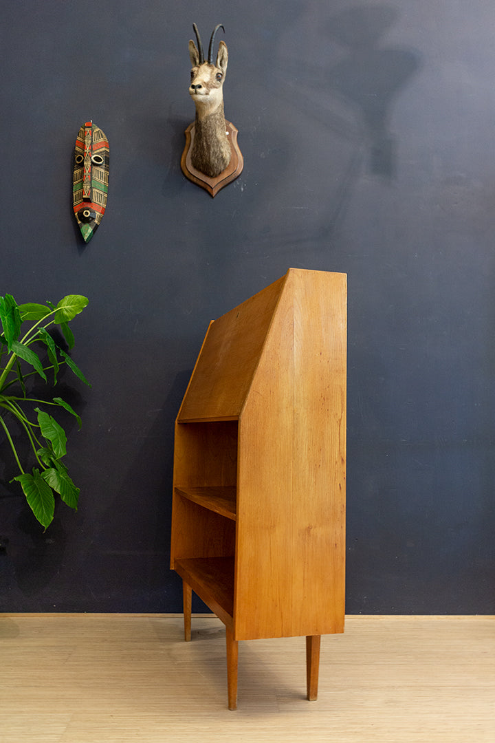 Vintage houten secretaire jaren 60 met slot en sleutel
