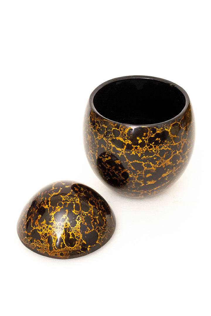 Vintage houten sierpotje zwart met goudkleurige marmerprint